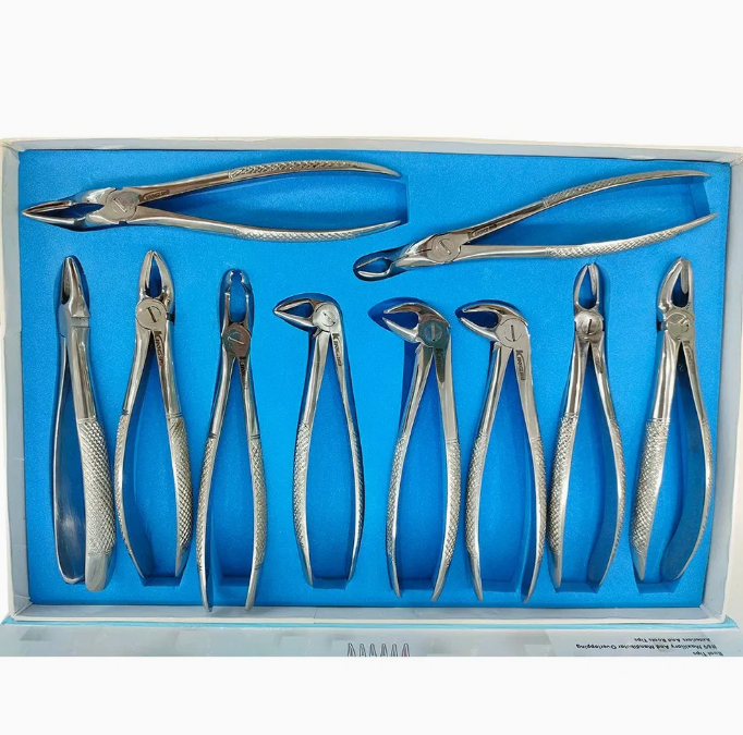 Set Profesional de 10 Forcepsuri / Clesti de Extracție Dentară