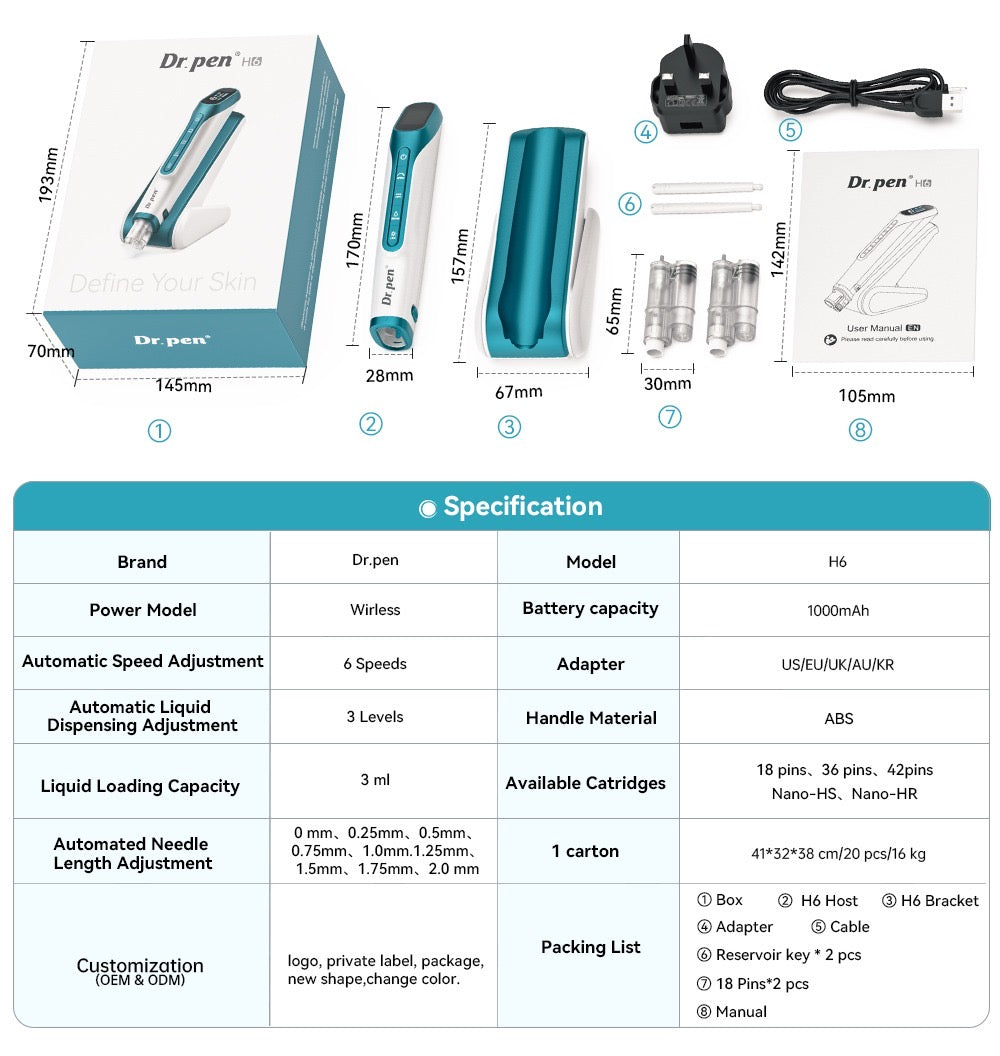 Dr. Pen Hydra Pen H6 – Aparat Profesional Microneedling cu Infuzie Ser & Terapie LED
